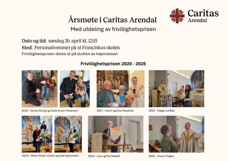 Plakat årsmøte i Caritas Arendal 2026